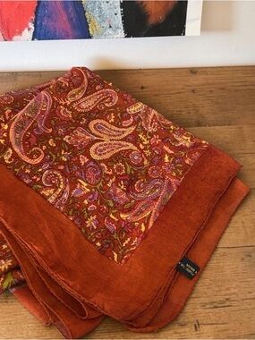 Handloom Pure Silk Scarf India Vibrant Rich Burnt Orange Terracotta  43”x43”